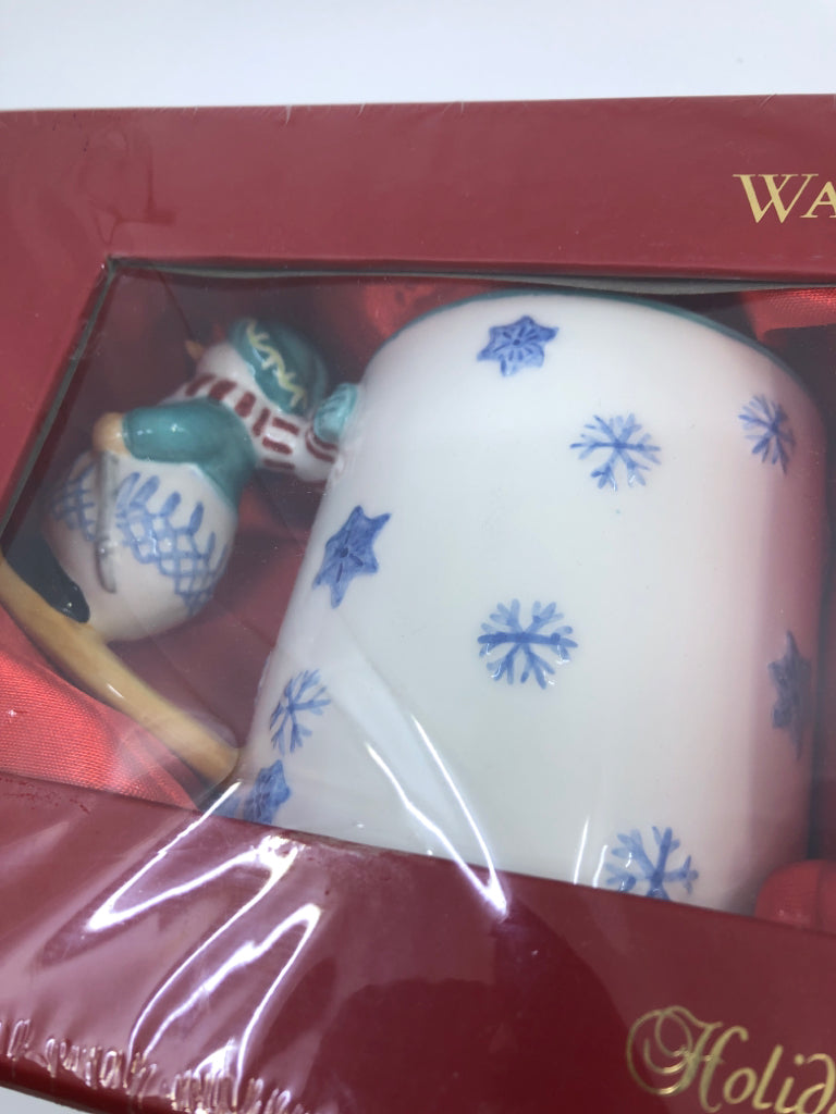 2 NIB WATERFORD LISMORE LYLE SNOWMAN MUGS.