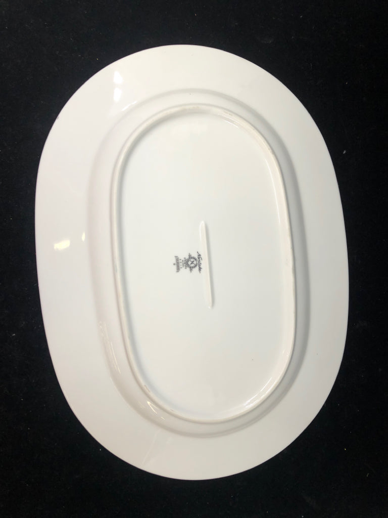 BLUE FLORAL W SILVER PLATTER.