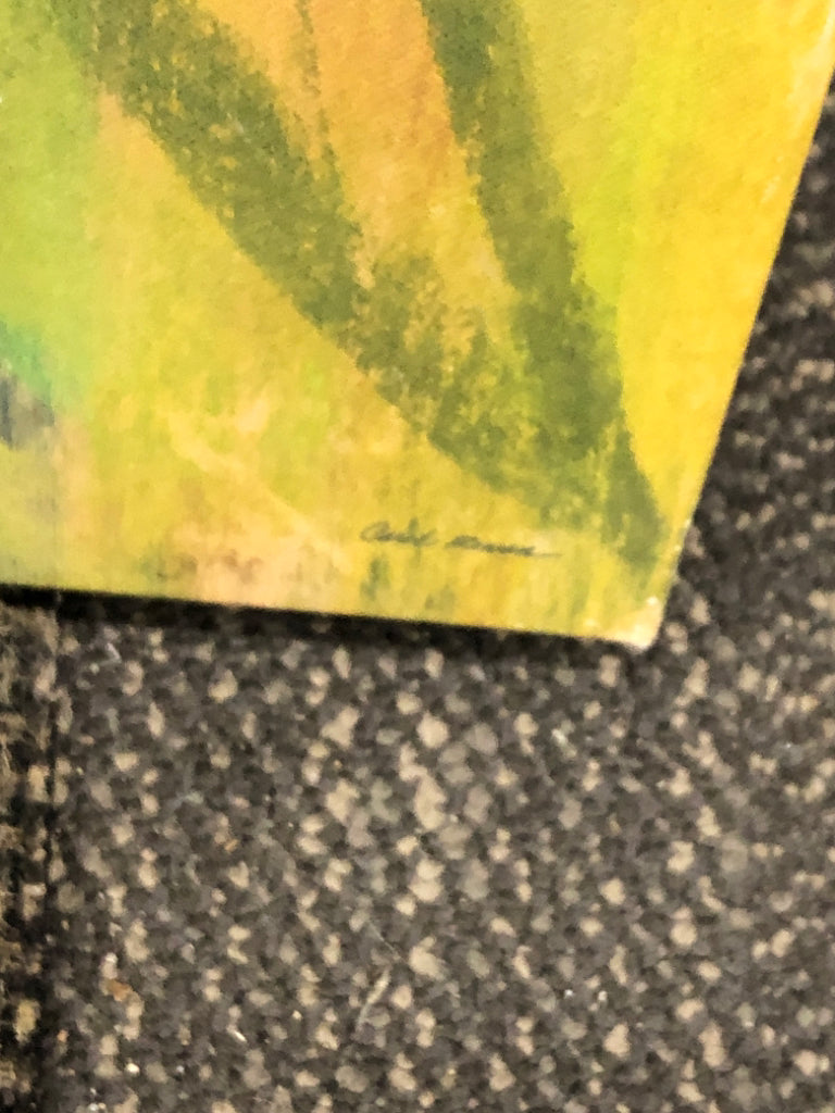 BLUE & YELLOW FLORALS ON CANVAS.