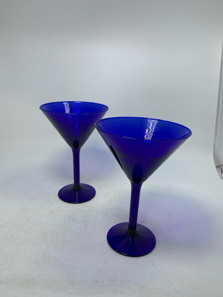 2 COBALT BLUE MARTINI GLASSES.