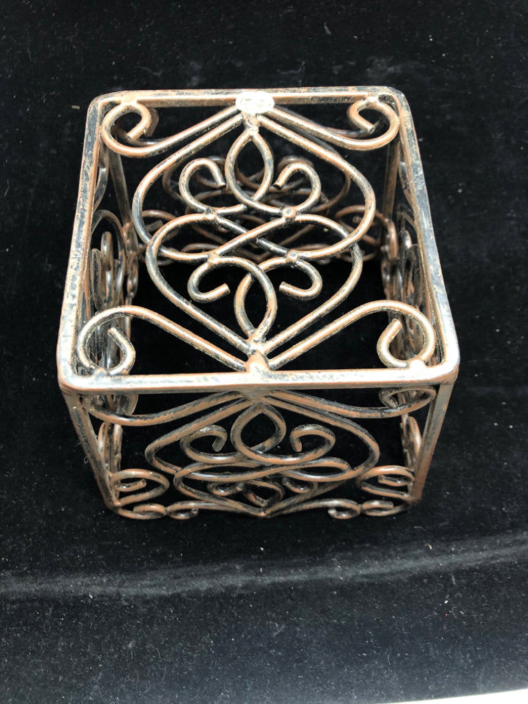 BROWN METAL BASKET.