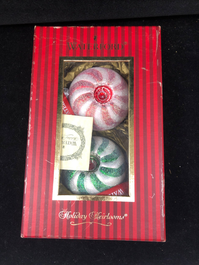 2 WATERFORD PEPPERMINT CIRCLE CANDIES RED/GREEN.