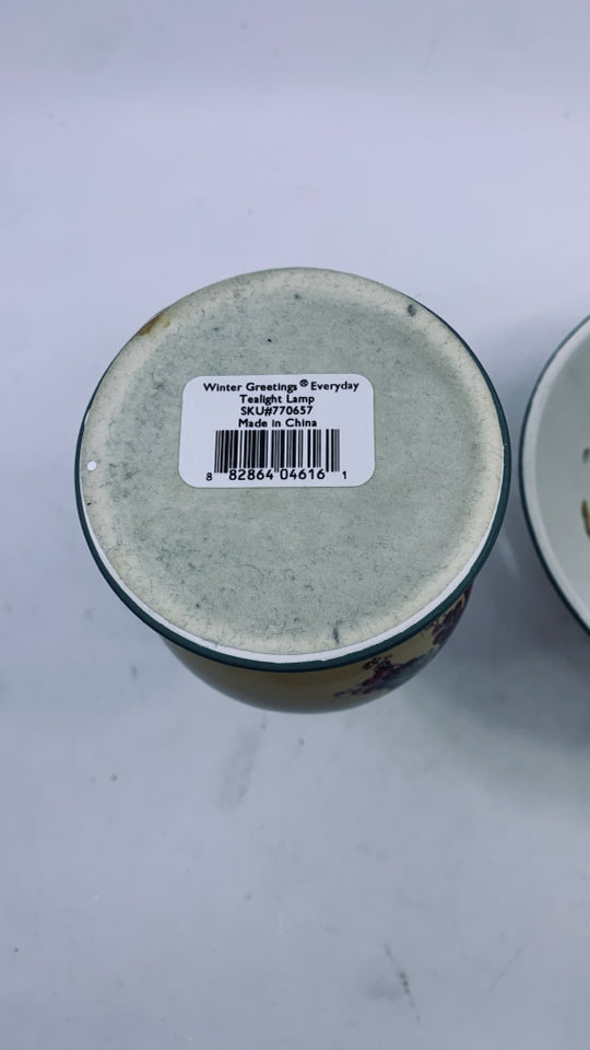 2pc CERAMIC CARDINAL/ HOLLY LENOX TEA LIGHT LAMP.