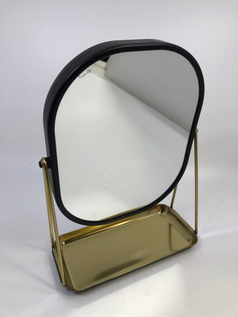 BLACK/GOLD MAGNIFYING MAKEUP MIRROR.
