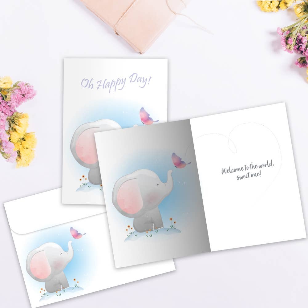 Happy Day Elephant, New Baby Card