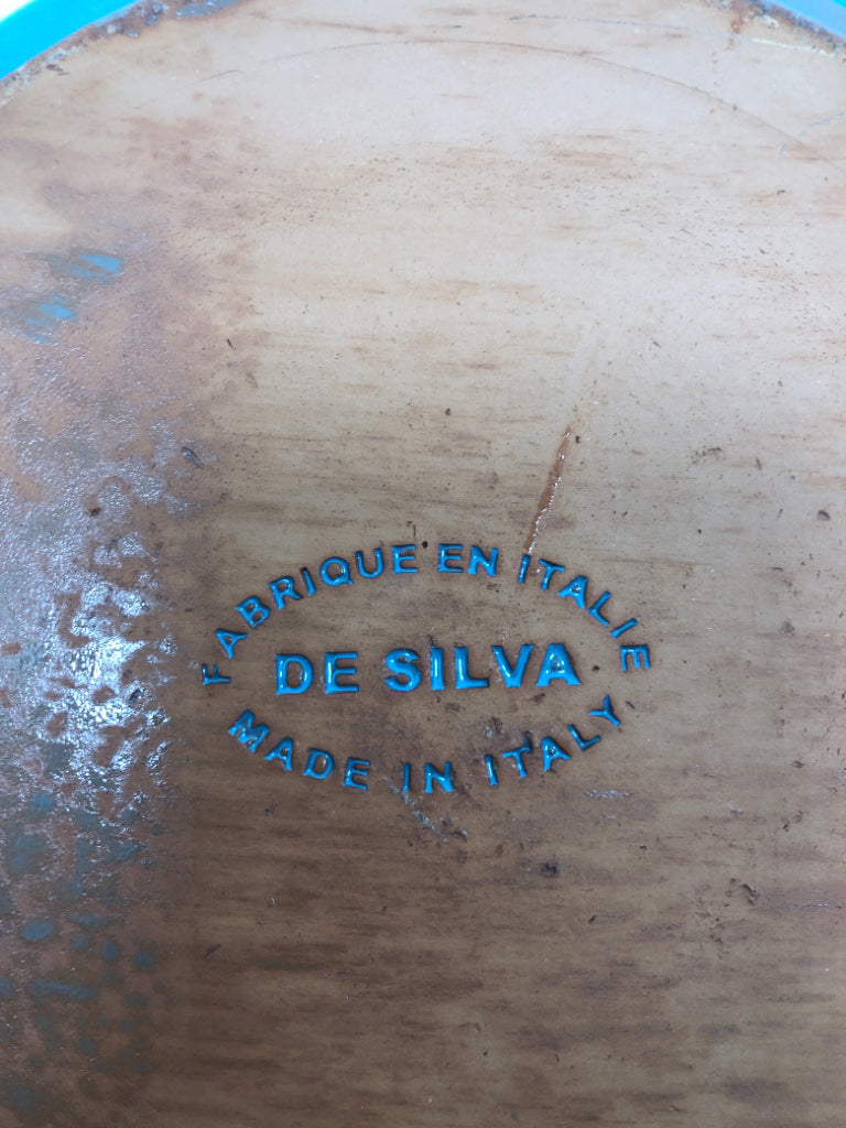 DE SILVA BLUE GLAZED TERRA COTTA COVERED CASSEROLE DISH.