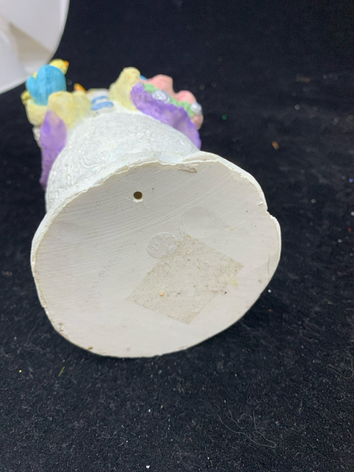 CERAMIC SNOWMAN HOLDING YELLOW BIRD.