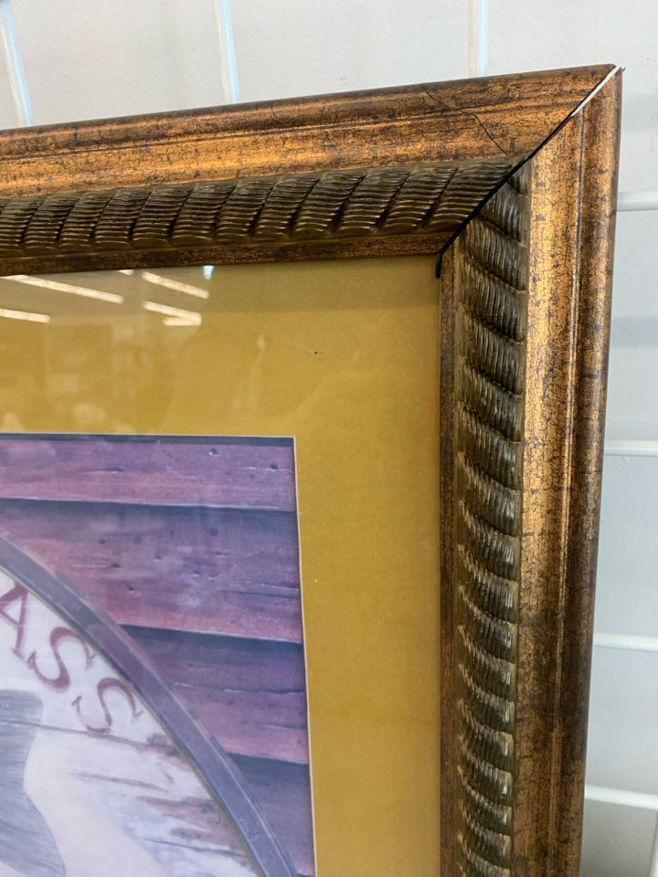 SMALL MOUTH BASS FISH PRINT IN BRONZE FRAME.