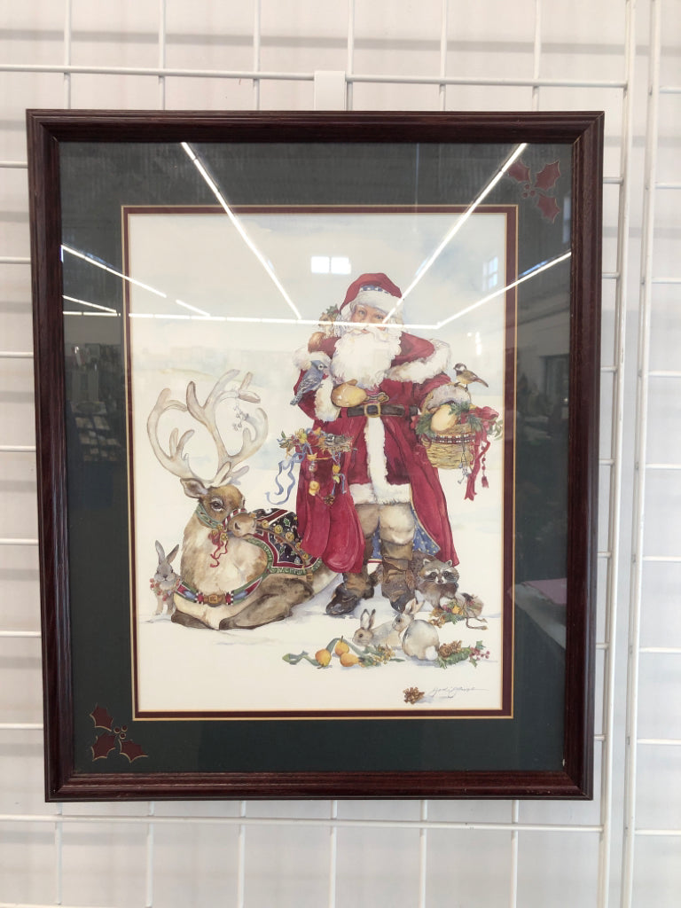 PRIMITIVE-STYLE SANTA & REINDEER WALL-ART.