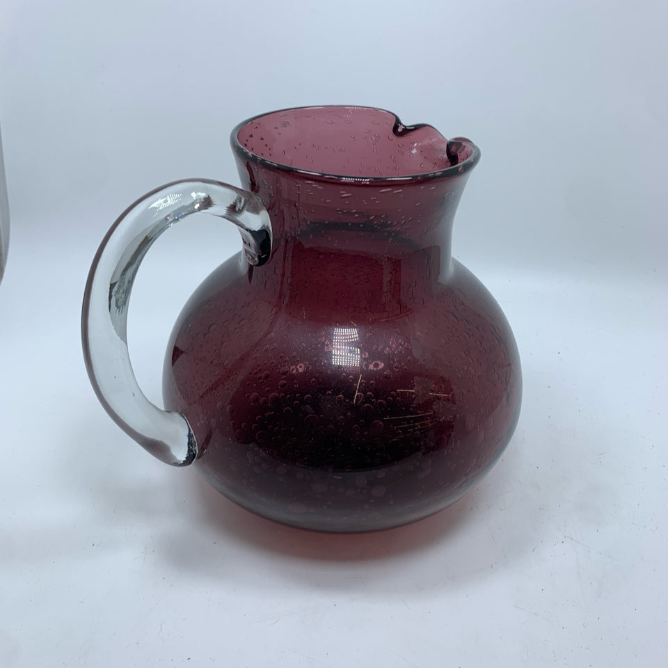 PURPLE GLASS BUBBLE PITCHER.