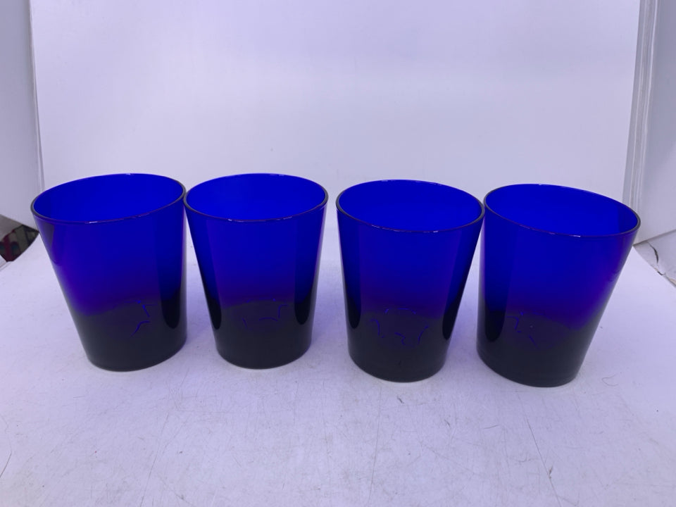 4 HEAVY BOTTOM COBALT BLUE GLASSES.