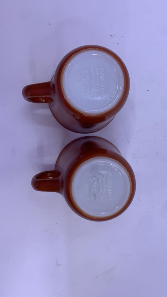 2 VTG BURNT ORANGE CORNING WARE MUGS.