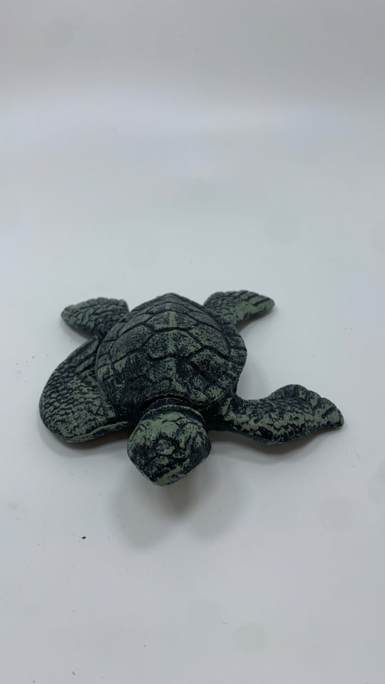 GREEN METAL TURTLE RING DISH W/LID.