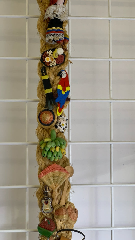 WOVEN ROPE WITH CUBAN ORNAMENTS WALL HANGING.