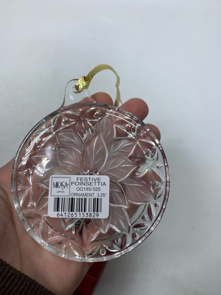 NIB MIKASA POINSETTIA CRYSTAL ORNAMENT.