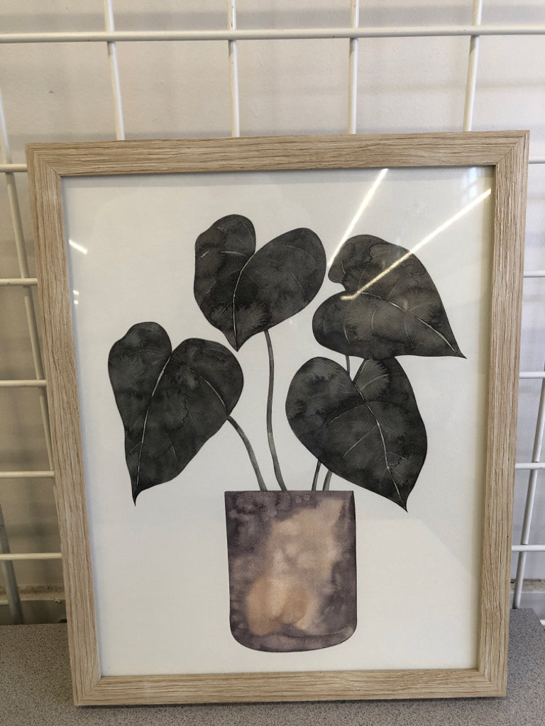 HEART LEAVES PLANT PRINT IN BLONDE WOOD FRAME.