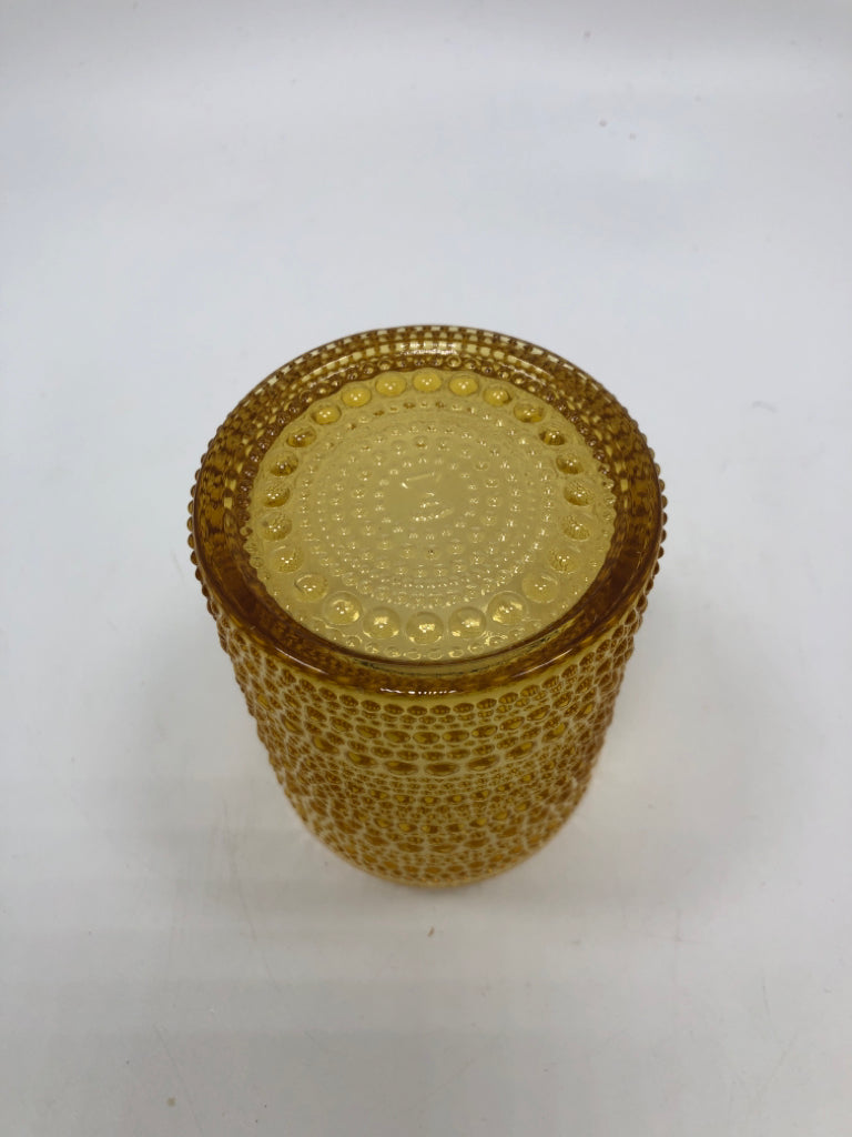 6 AMBER HOBNAIL GLASSES.