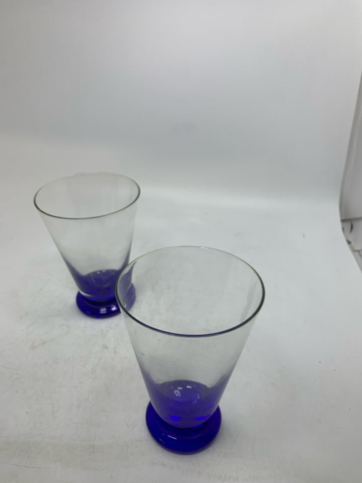 2 COBALT BLUE BASE W/ FLARED GLASS TOP TUMBLERS.