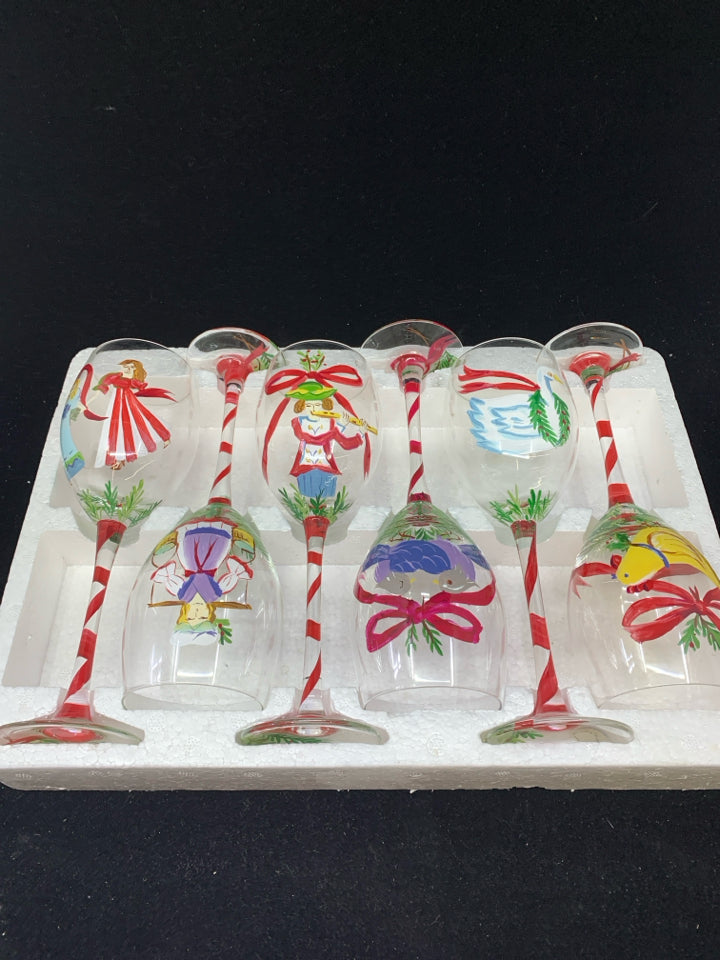 12 DAYS OF XMAS WINE GOBLETS-IN BOX.