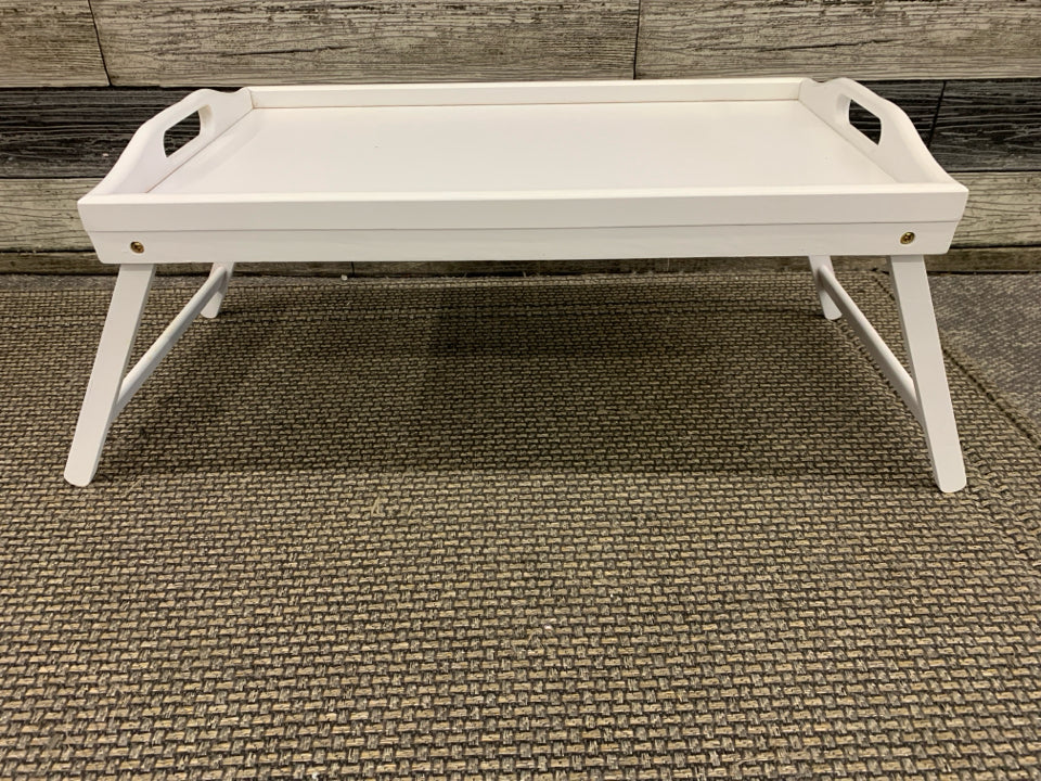 WHITE WOOD LAP TRAY W/FOLDING LEGS.