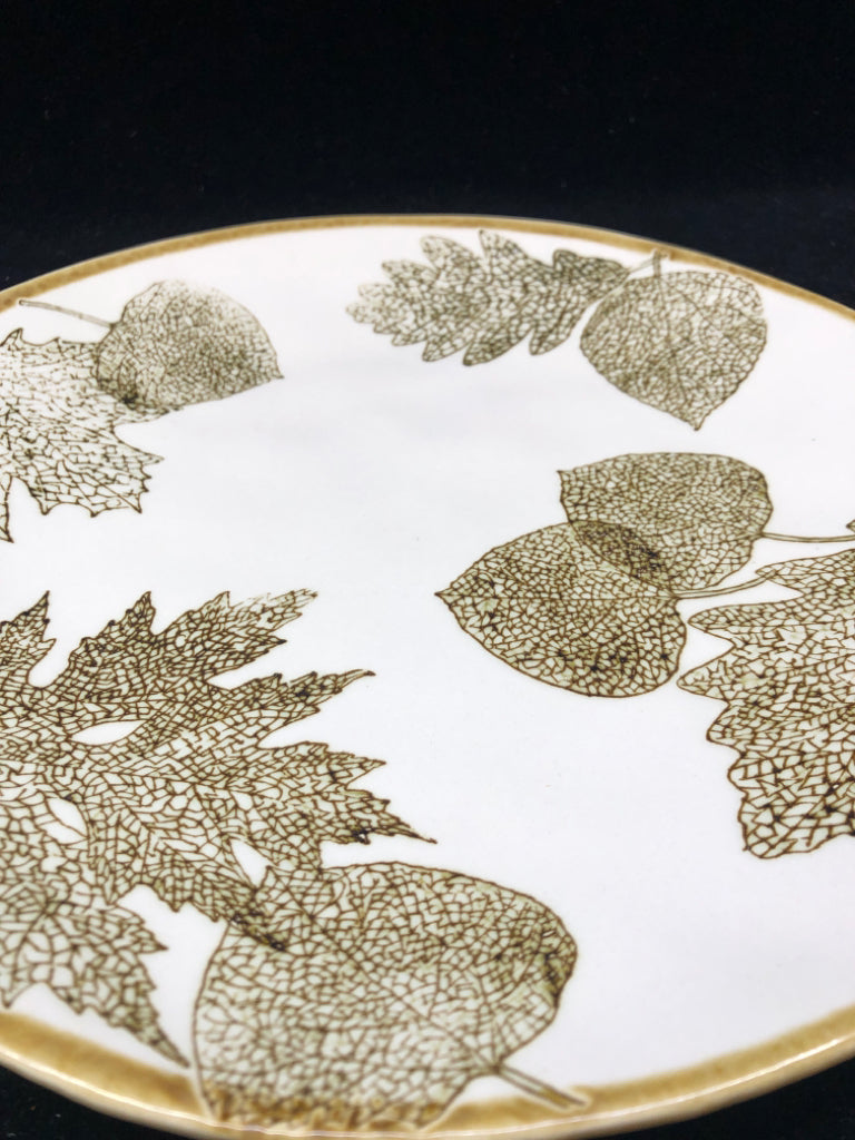 CREAM/BROWN LEAVES SERVING DISH.