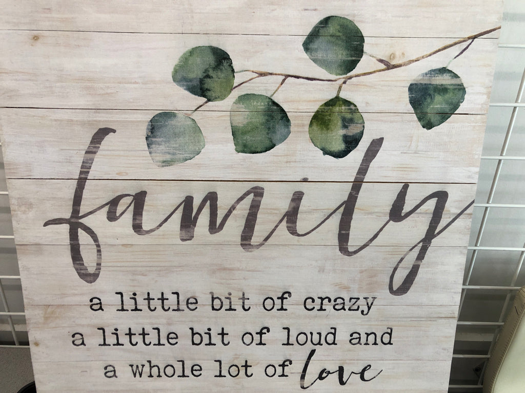 FAMILY IS A LITTLE BIT OF CRAZY WOODEN WALL ART.