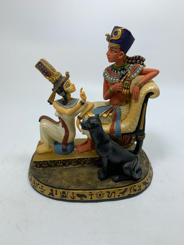 HEAVY EGYPTIAN STYLE WOMAN RESTING ARM ON MANS KNEES RESIN.