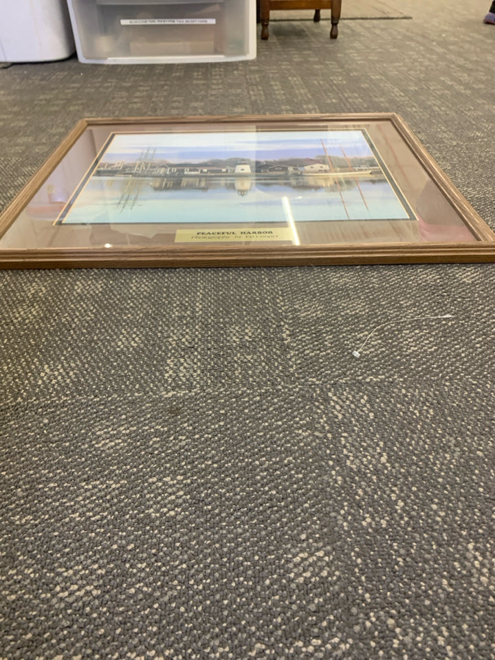 PEACEFUL HARBOR PRINT IN WOOD FRAME WALL ART.