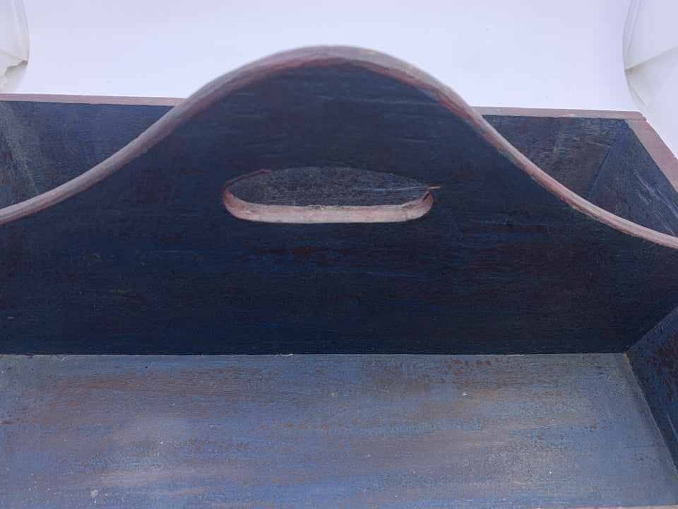 NAVY DIVIDED WOOD BASKET W HANDLE.