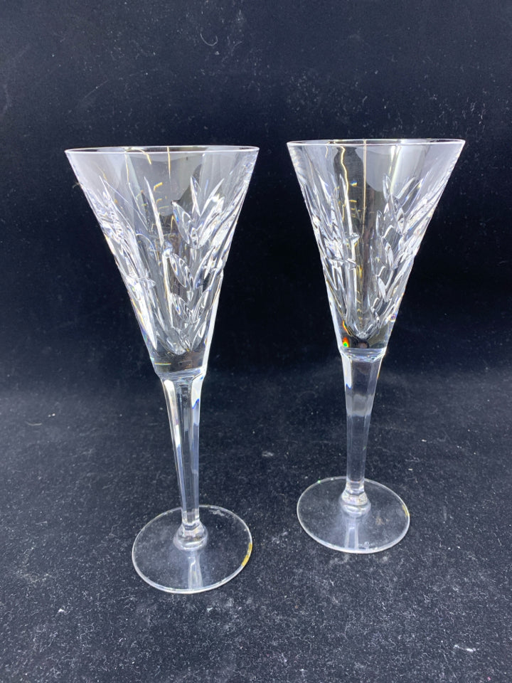 2 WATERFORD CUT GLASS CHAMPAGNE FLUTES.