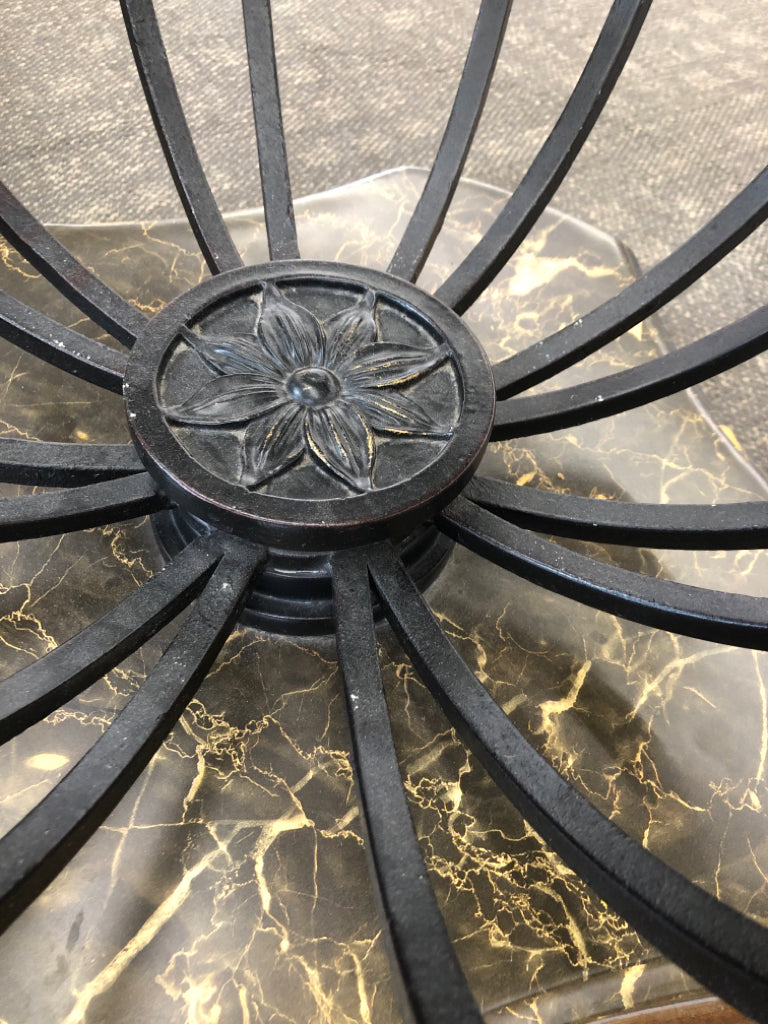 MARBLE CAGE-STYLE GLASS-TOP COFFEE TABLE.