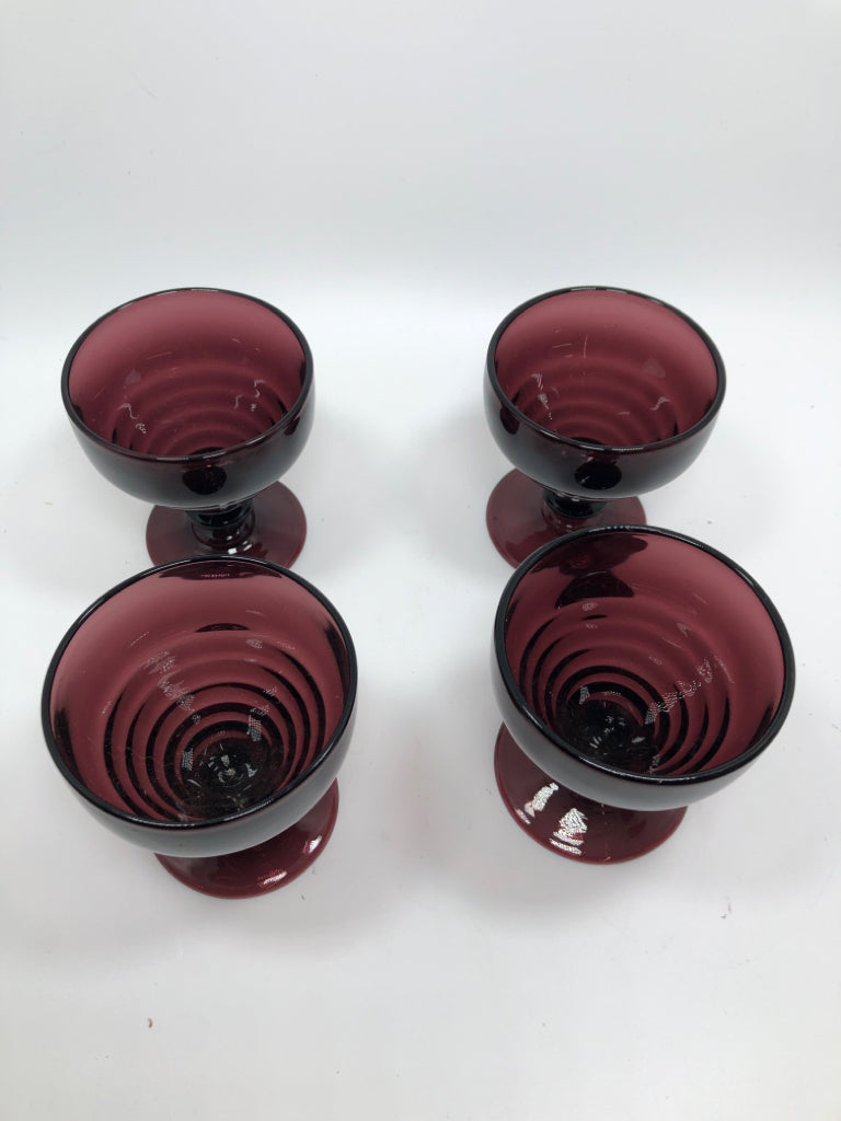 4PC SM PURPLE GLASS GOBLETS.