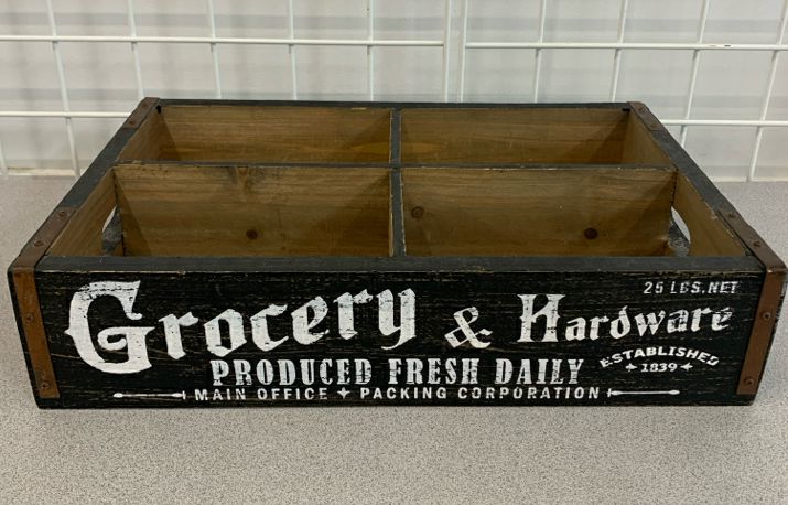 4 SECTION WOOD GROCERY CRATE.