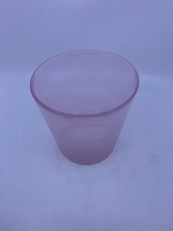 TALL FROSTED PINK GLASS VASE.
