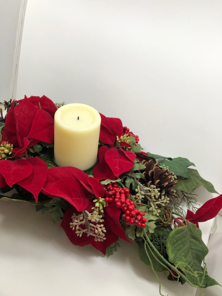 POINSETTIA & PINE LED CANDLE CENTERPIECE.