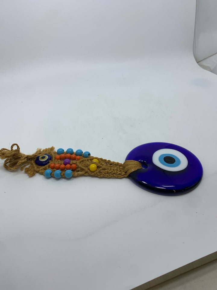 GLASS EVIL EYE BRAIDED WALL HANGING.