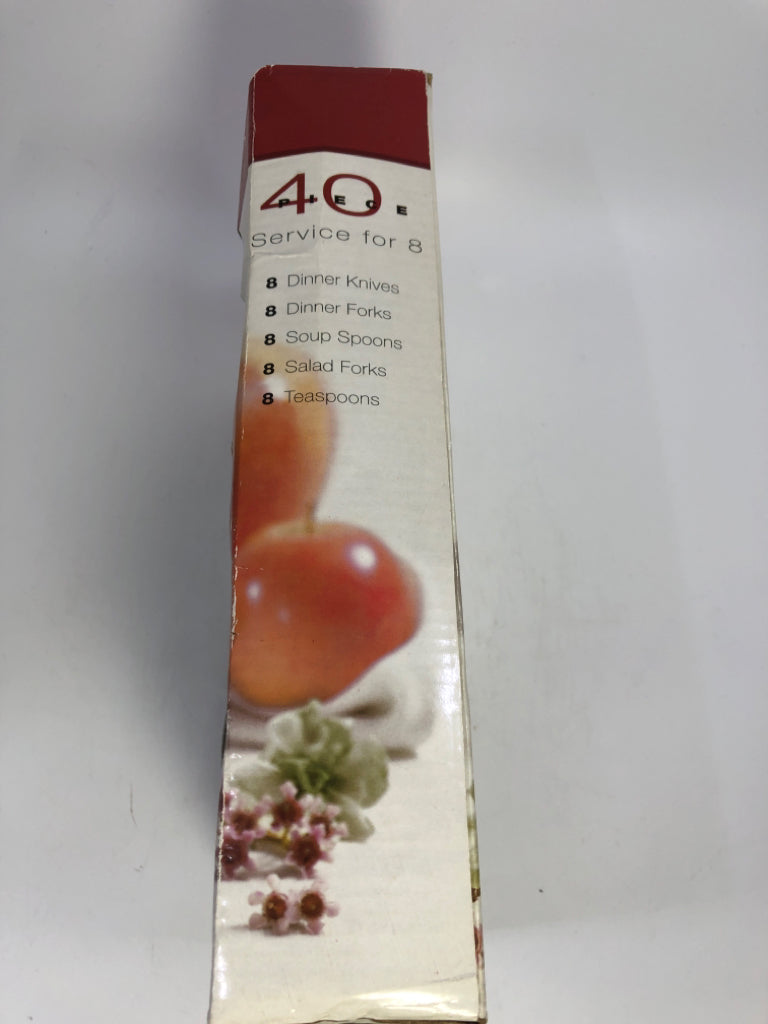 NIB 40PC STAINLESS STEEL FLATWARE.