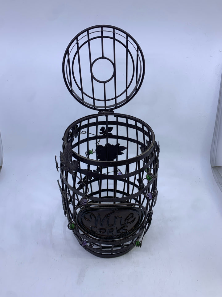 METAL WINE CORK CONTAINER.