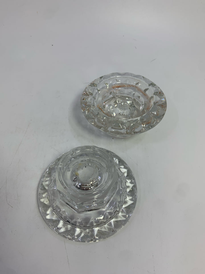 2 CUT GLASS TAPERED CANDLE STICK HOLDERS.