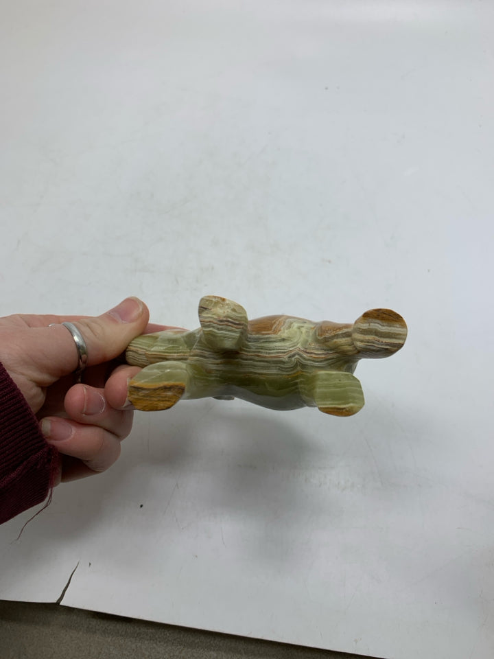MULTI COLORED STONE ELEPHANT FIGURINE.
