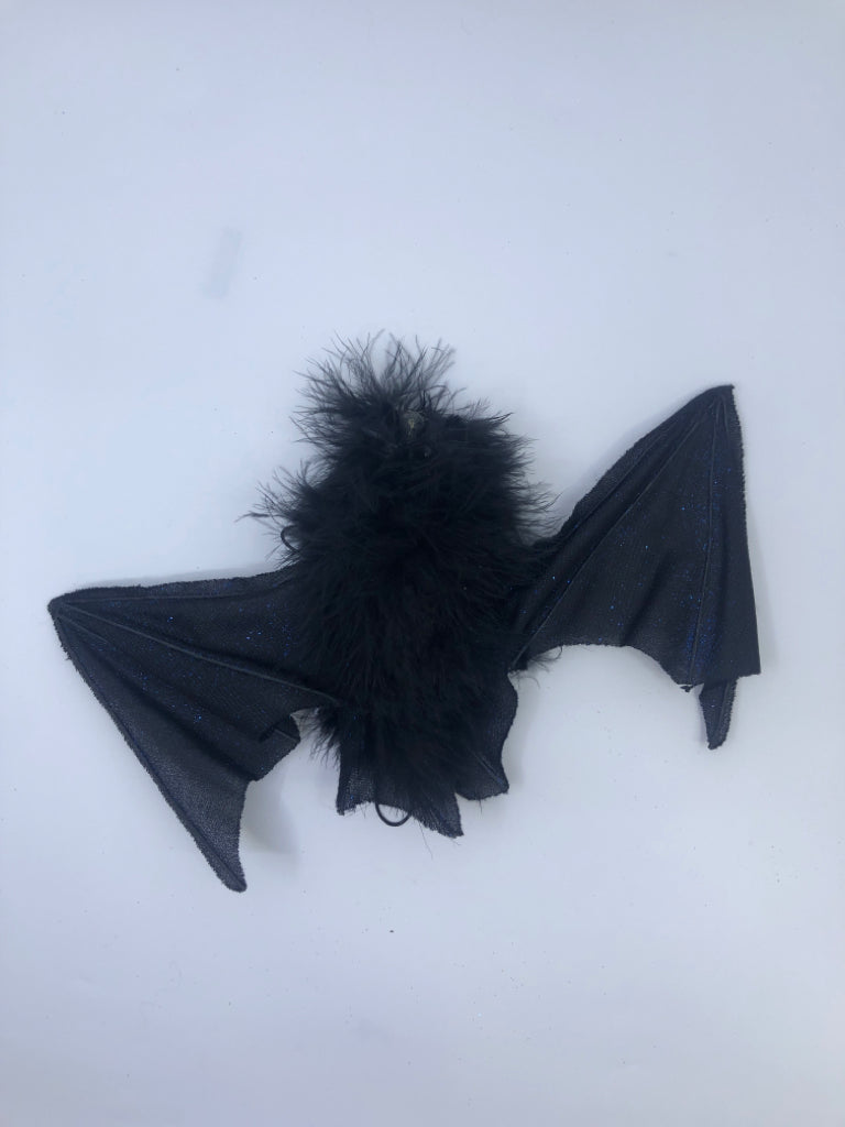 FUZZY BLACK BAT BLUE GLITTER WINGS.