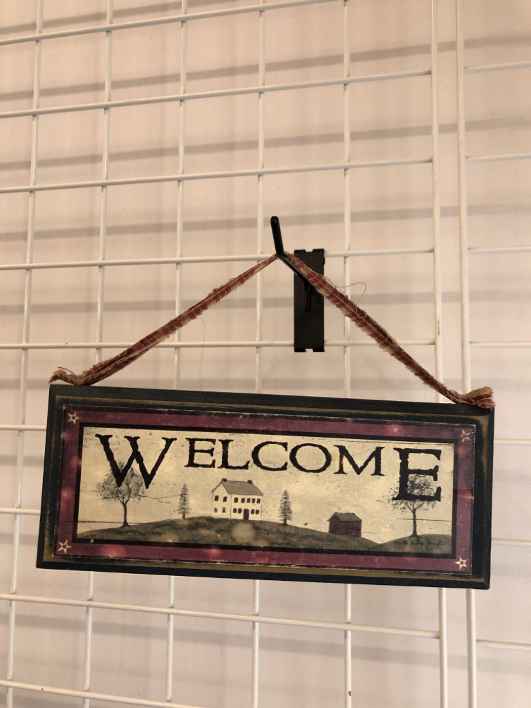 PRIMITIVE WOOD WELCOME BLOCK SIGN.