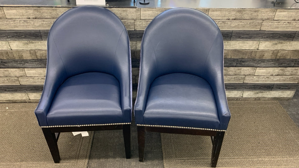 2 BLUE UPHOLSTERED CHAIRS.