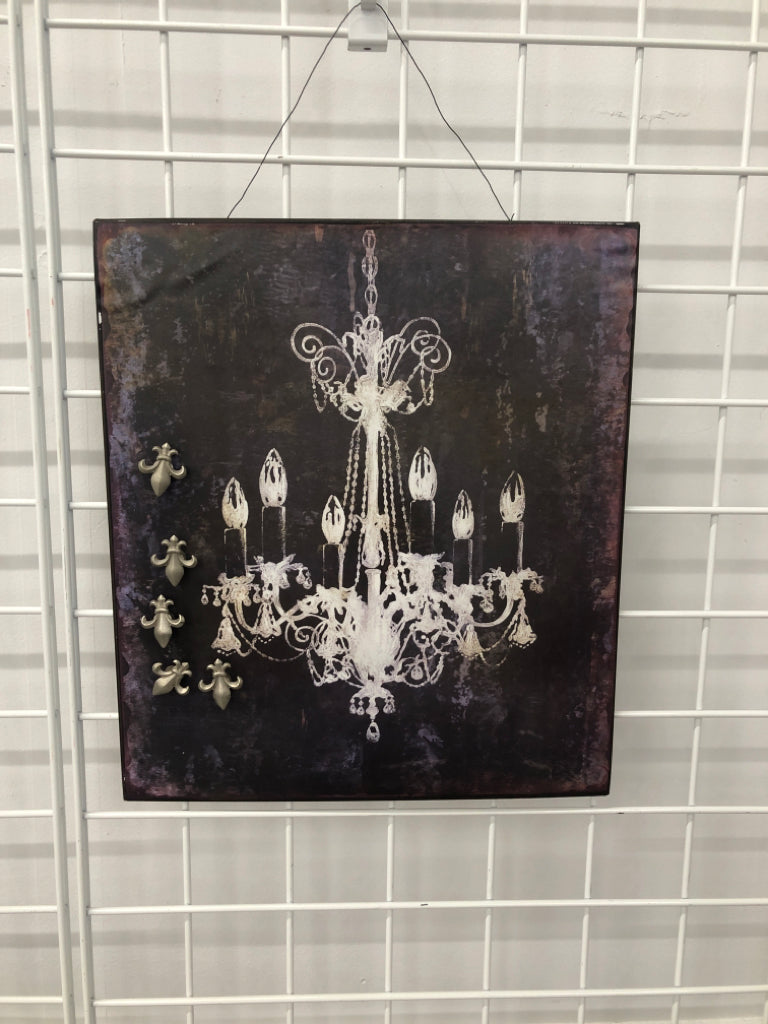MAGNETIC CHANDELIER MEMO-BOARD W/FLEUR-DE-LIS MAGNETS.