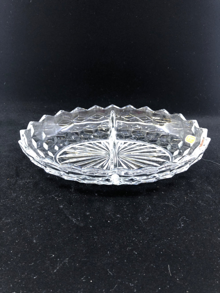 DIVIDED FOSTORIA GLASS SERVING DISH.
