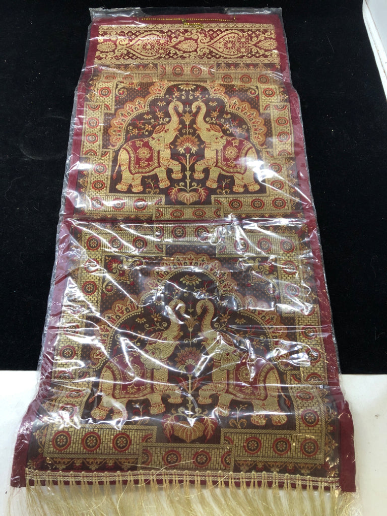 NIP MAROON/GOLD ELEPHANTS SILK TAPESTRY.