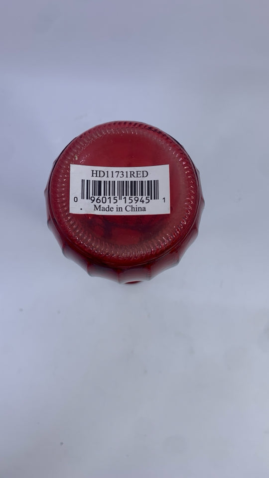 RED RIBBED GLASS BUD VASE.