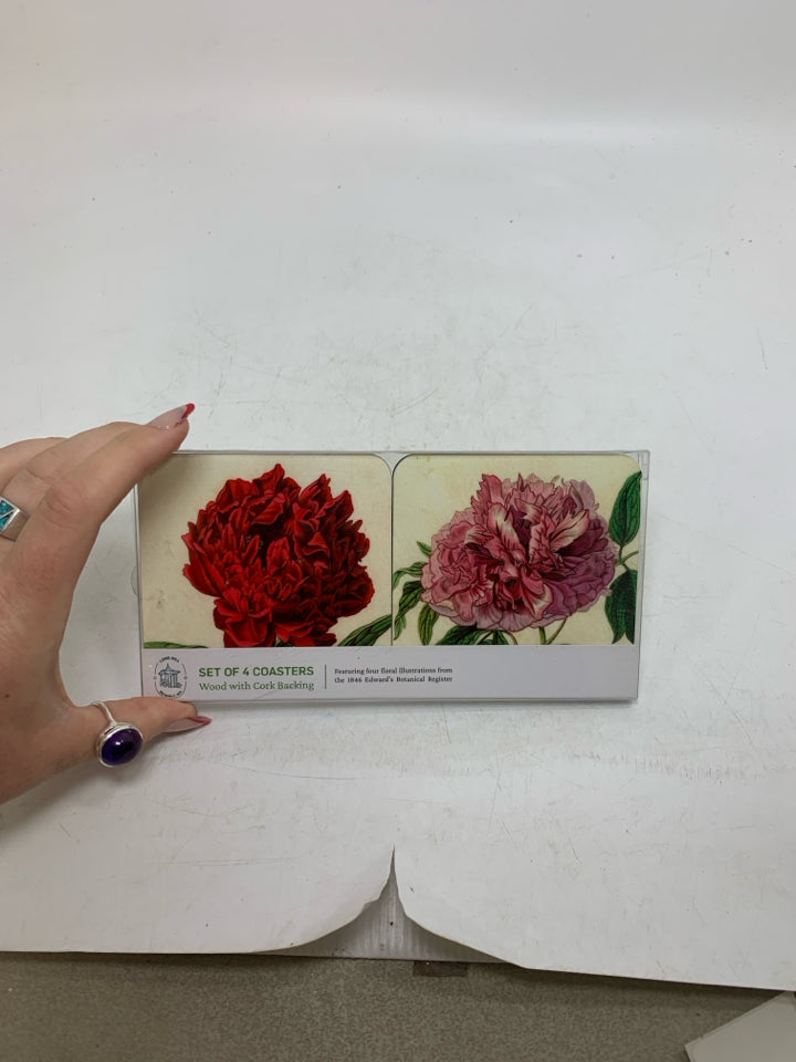 NIP FLOWER WOOD COASTERS LONG HILL.