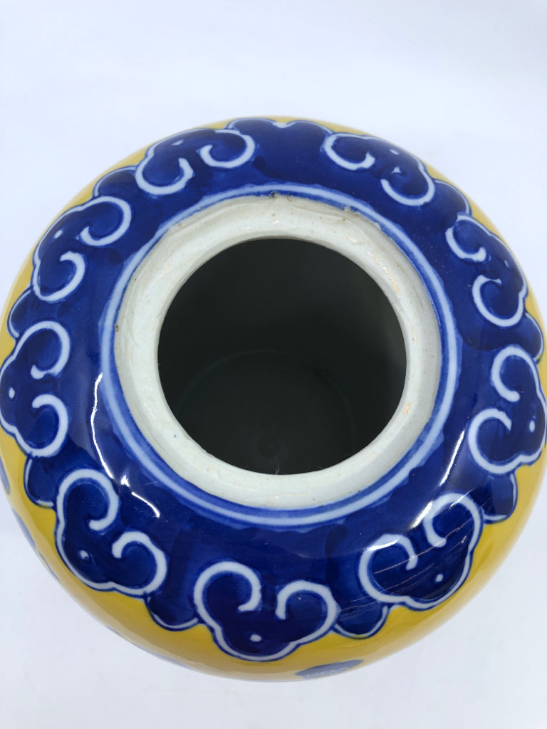 BLUE AND YELLOW GINGER JAR.