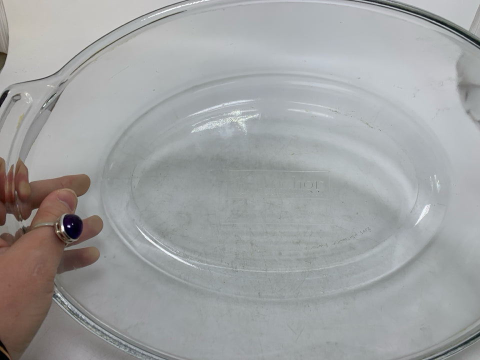 DEEP GLASS OVAL OVEN ROASTING BAKING DISH.